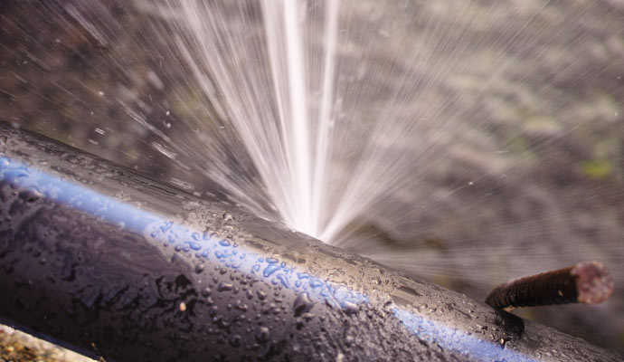 Water spraying out from a broken water pipe