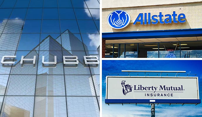Collage of Chubb, Allstate, and Liberty Mutual insurance companie logo