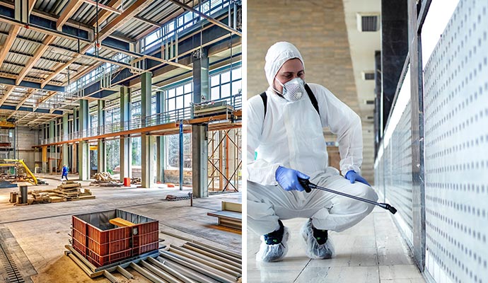 Collage of commercial property reconstruction and disinfecting service