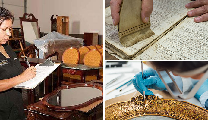 Collage of furniture, document antique restoration