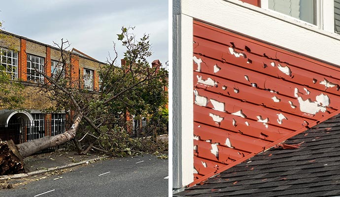 Collage of wind and hail damaged property