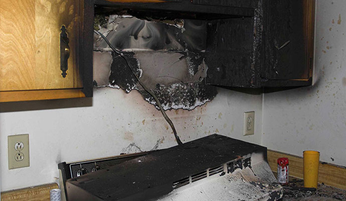 Fire damaged kitchen