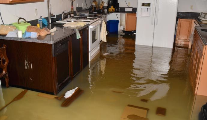 Severely flood-damaged kitchen Severely flood-damaged kitchen