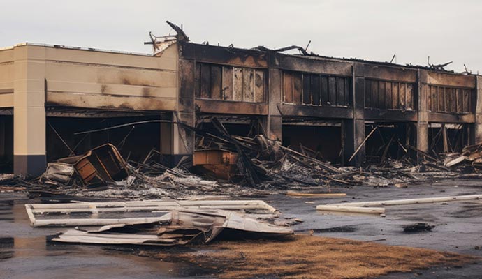 Commercial building structurally damaged by fire