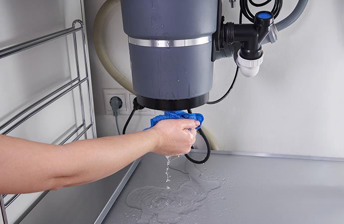 waste disposal leak under a sink broken garbage