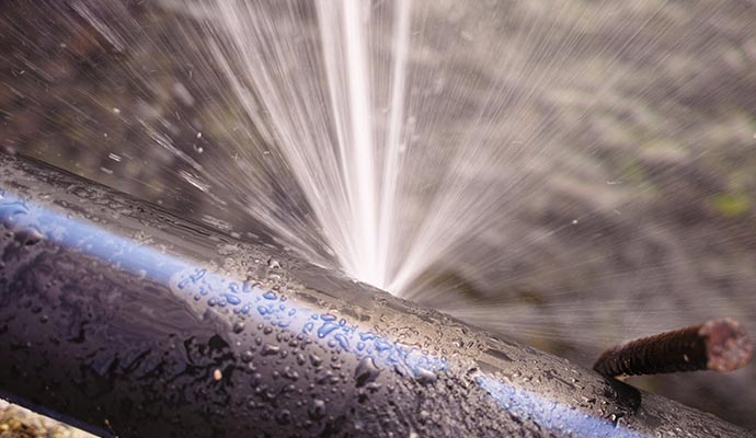 Broken pipe spilling water