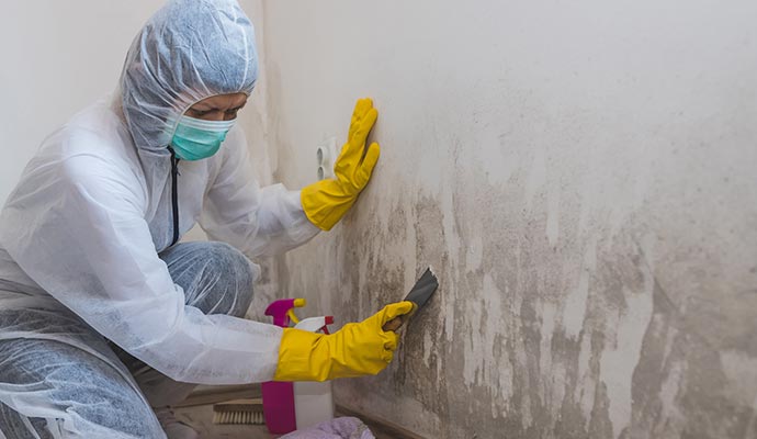 Expert removing mold from wall