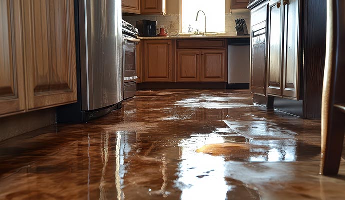 Water damaged kitchen wood floor